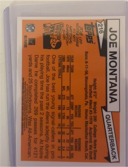 1981 Topps #216 Joe Montana — front