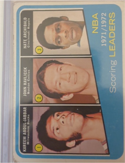 1972-73 Topps #171 NBA Scoring Leaders Kareem Abdul-Jabbar, John Havlicek, Nate Archibald — front