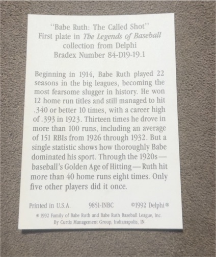 1992 Delphi Legends of Baseball #84-D19-19.1 Babe Ruth The Called Shot — front