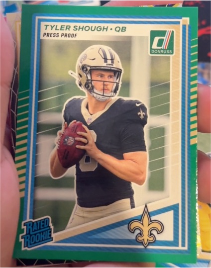 2025 Donruss #304 Tyler Shough Press Proof Green Rated Rookie — front