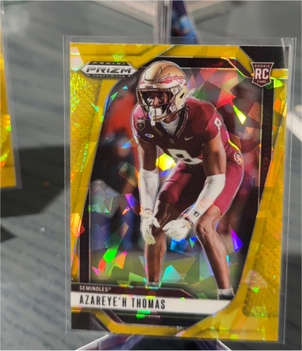 2025 Panini Prizm Draft Picks #7 Azareye'h Thomas Gold Ice Prizm Rookie — front