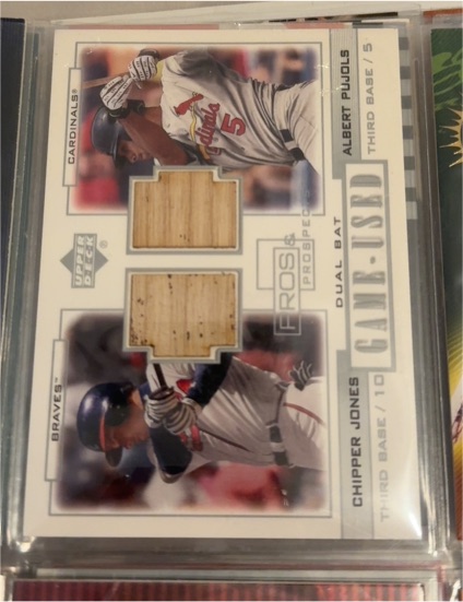 2001 Upper Deck Pros and Prospects Dual Bat #PP-AJ Albert Pujols / Chipper Jones — front