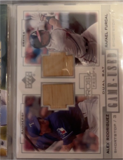 2001 Upper Deck Pros and Prospects Game-Used Dual Bat #PPRF Alex Rodriguez / Rafael Furcal — front