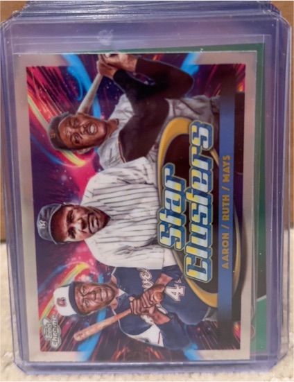 2025 Topps Chrome Cosmic #TSC-6 Hank Aaron / Babe Ruth / Willie Mays Star Clusters — front