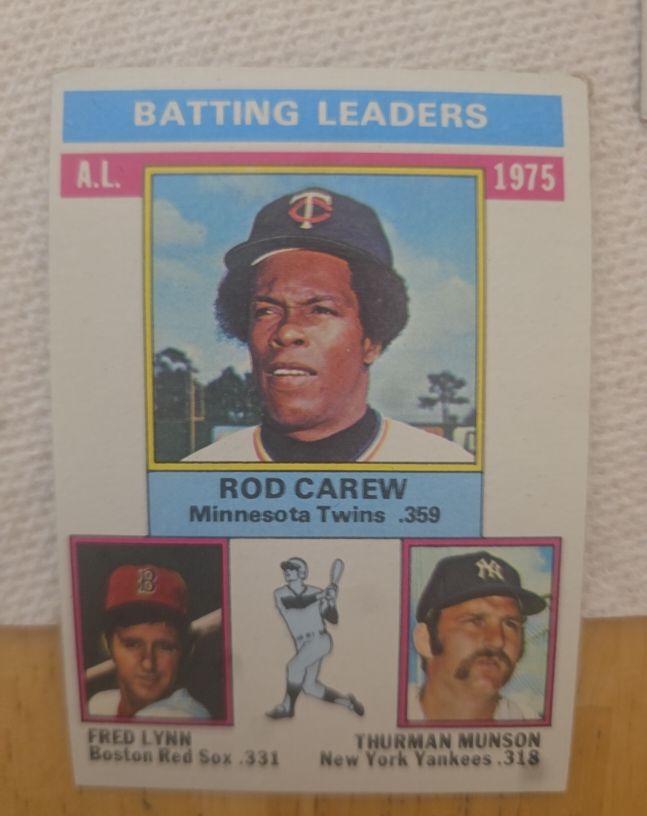 1976 Topps #192 AL Batting Leaders Rod Carew / Fred Lynn / Thurman Munson — front