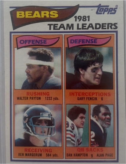 1982 Topps #292 Walter Payton / Gary Fencik / Ken Margerum / Dan Hampton / Alan Page Chicago Bears — front