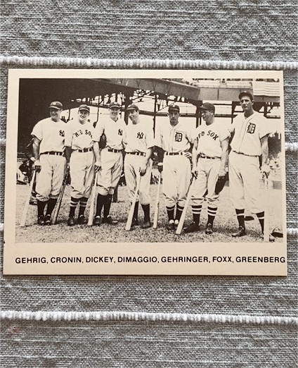 1979 TCMA Renata Galasso #89 Checklist Gehrig, Cronin, Dickey, DiMaggio, Gehringer, Foxx, Greenberg — front