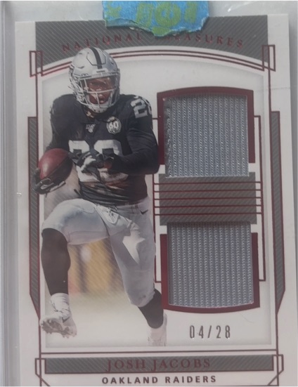 2019 Panini National Treasures Rookie Dual Materials #RDM-6 Josh Jacobs — front