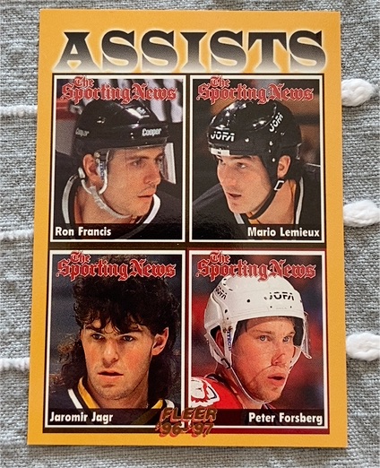 1996-97 Fleer #139 Francis/Lemieux/Jagr/Forsberg Sporting News Assist Leaders — front