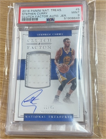 2016 Panini National Treasures #5 Stephen Curry Clutch Factor Auto Jersey — front