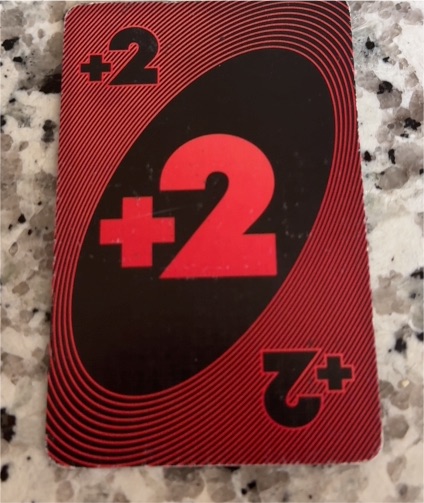 1992 Mattel Uno +2 Card — front