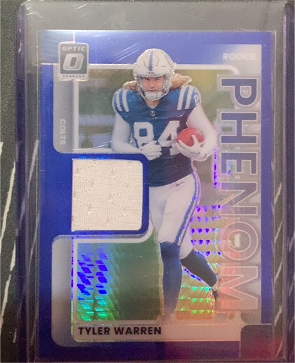 2025 Panini Donruss Optic Rookie Phenom Blue Hyper Tyler Warren Patch RC — front