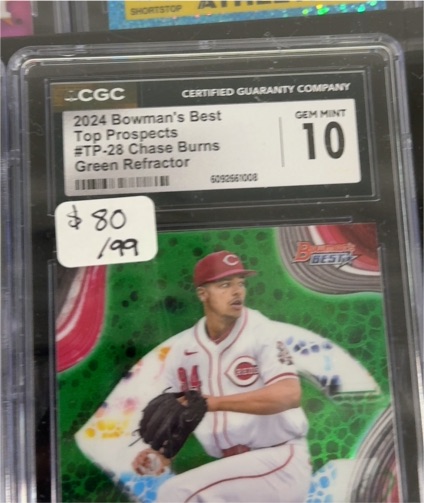 2024 Bowman's Best Top Prospects #TP-28 Chase Burns Green Refractor — front