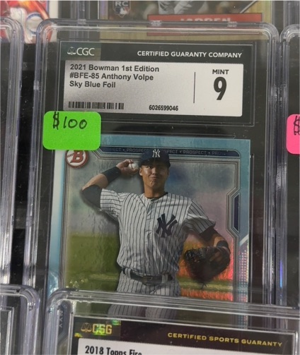 2021 Bowman 1st Edition #BFE-85 Anthony Volpe Sky Blue Foil — front