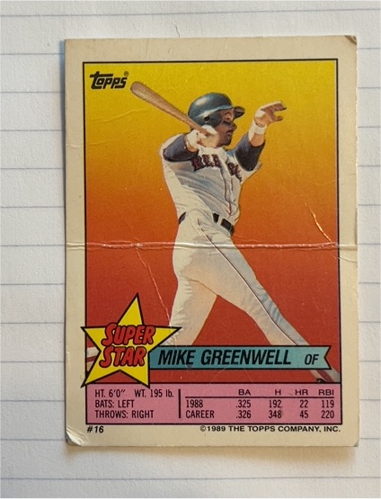 1989 Topps Super Star Sticker #16 Mike Greenwell — front
