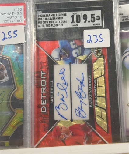 2025 Leaf Metal Legends WO-1 Brett Hull/Barry Sanders We Own This City Dual Auto Red Flood 1/1 — front