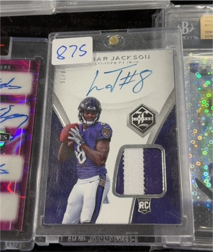 2018 Panini Limited #130 Lamar Jackson Rookie Patch Auto RC — front