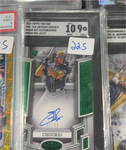 2024 Topps Tier One BOA-JCH Jackson Chourio Break Out Autographed Green Foil #32/49 — front