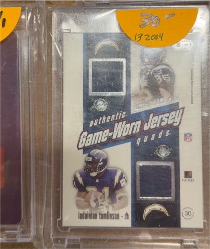 2002 Pacific Heads Up #30 LaDainian Tomlinson Game-Worn Jersey Quad — front