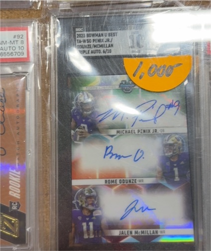 2023 Bowman U Best #TA-W50 Michael Penix Jr./Rome Odunze/Jalen McMillan Triple Auto — front