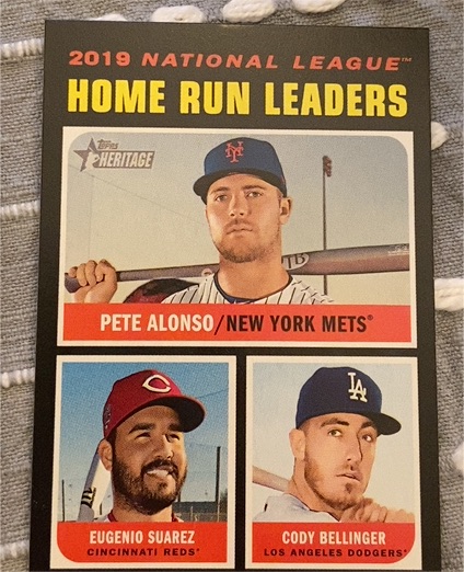 2020 Topps Heritage #66 2019 NL Home Run Leaders Pete Alonso / Eugenio Suarez / Cody Bellinger — front