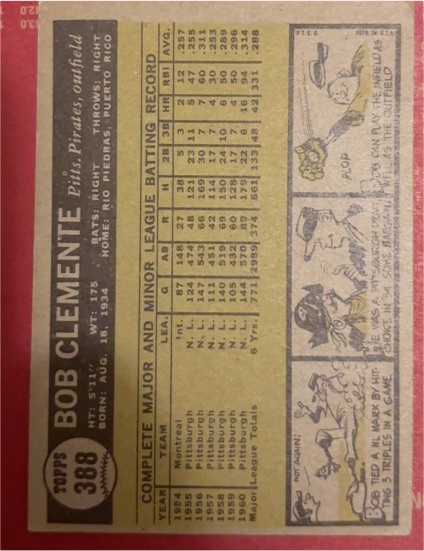1961 Topps #388 Bob Clemente — front