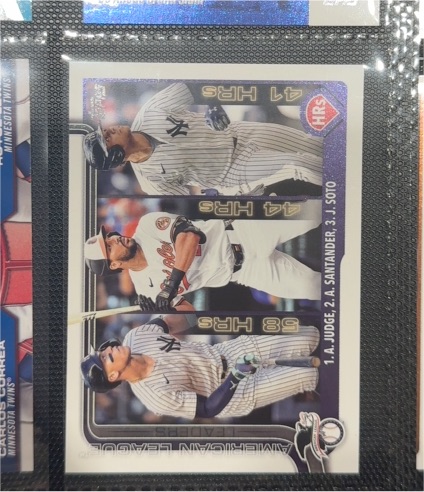 2025 Topps Series 1 #79 AL HR Leaders Aaron Judge / Anthony Santander / Juan Soto — front