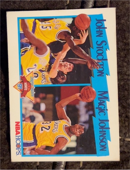 1991-92 Hoops #312 John Stockton / Magic Johnson LL — front