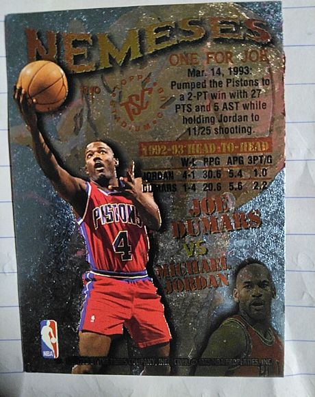 1995-96 Topps Stadium Club Nemeses #N3 Joe Dumars vs Michael Jordan — front