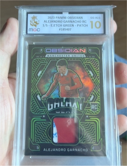2023 Panini Obsidian #1 Alejandro Garnacho RC Galaxy Gear Patch E.Etch Green — front