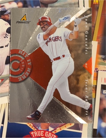 1997 Pinnacle Hit It Here #9 Juan Gonzalez — front