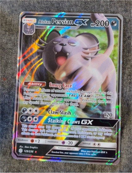 2019 Pokémon TCG Cosmic Eclipse #129 Alolan Persian GX — front