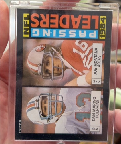 1985 Topps #192 Joe Montana / Dan Marino Passing Leaders — front