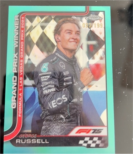 2025 Topps Chrome F1 #033 George Russell Grand Prix Winner Aqua Refractor — front