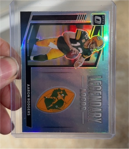 2021 Panini Donruss Optic #LL-8 Aaron Rodgers Legendary Logos Silver Holo Prizm — front