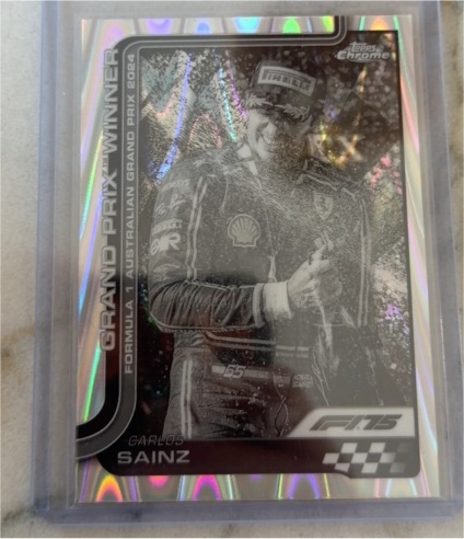 2025 Topps Chrome Formula 1 #95 Carlos Sainz Grand Prix Winner Black & White Raywave Refractor — front