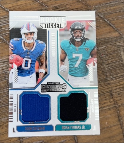 2024 Panini Contenders #DS-4 Keon Coleman / Brian Thomas Jr. Rookie Ticket Dual Patch — front