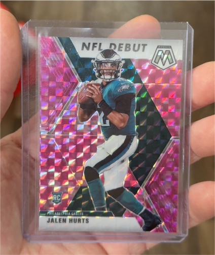 2020 Panini Mosaic #222 Jalen Hurts NFL Debut Silver Mosaic Prizm Rookie — front
