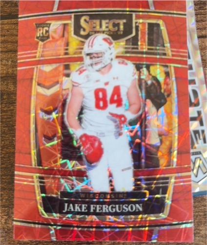 2022 Panini Select Draft Picks #24 Jake Ferguson Red Lazer Prizm RC Wisconsin — front