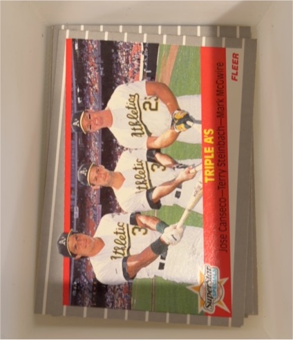 1989 Fleer #634 Triple A's Jose Canseco / Terry Steinbach / Mark McGwire — front
