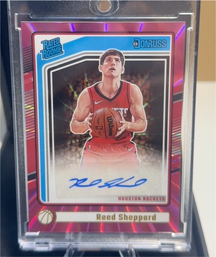 2024-25 Donruss #251 Reed Sheppard Rated Rookie Pink Laser Auto — front