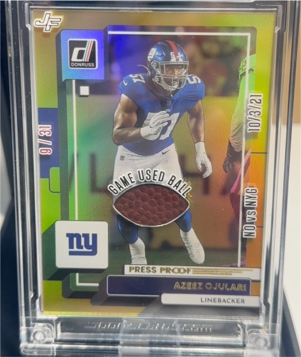 2025 Donruss Jersey Fusion Press Proof Game Used Ball #FB106 Azeez Ojulari — front