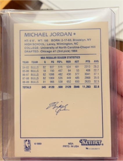 1989 Kenner Michael Jordan Career Stat Sheet — front