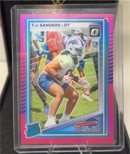 2025 Panini Donruss Optic #351 T.J. Sanders Rated Rookie Pink Prizm Preview — front