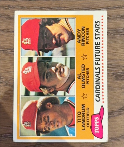 1981 Topps #244 Cardinals Future Stars Tito Landrum / Al Olmsted / Andy Rincon — front