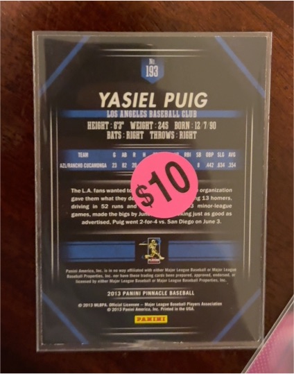 2013 Panini Pinnacle Baseball #193 Yasiel Puig — front