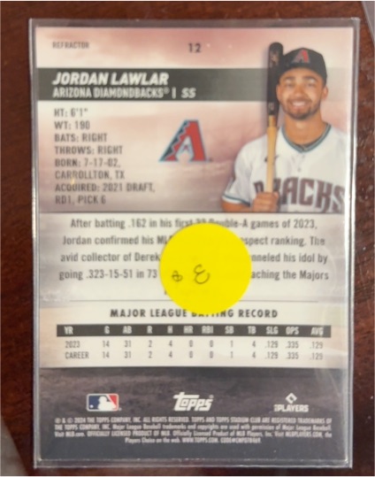 2024 Topps Stadium Club Chrome #12 Jordan Lawlar — front