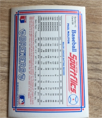 1986 Sportflics #39 Paul Molitor — front