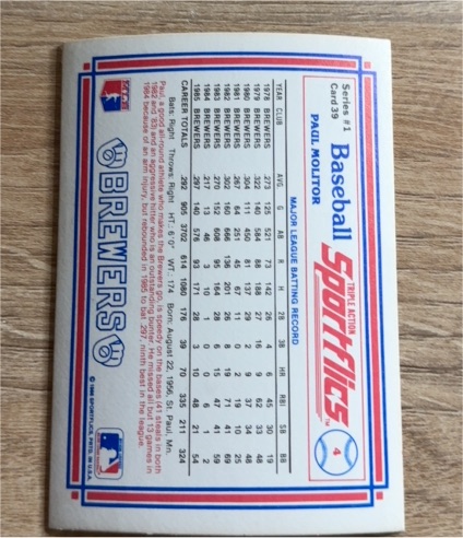 1986 Sportflics #39 Paul Molitor — front