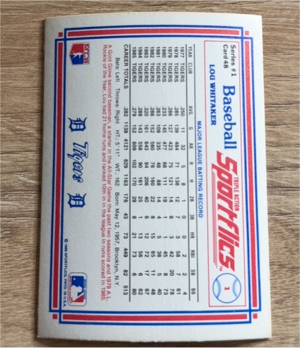 1986 Sportflics #1 Lou Whitaker — front